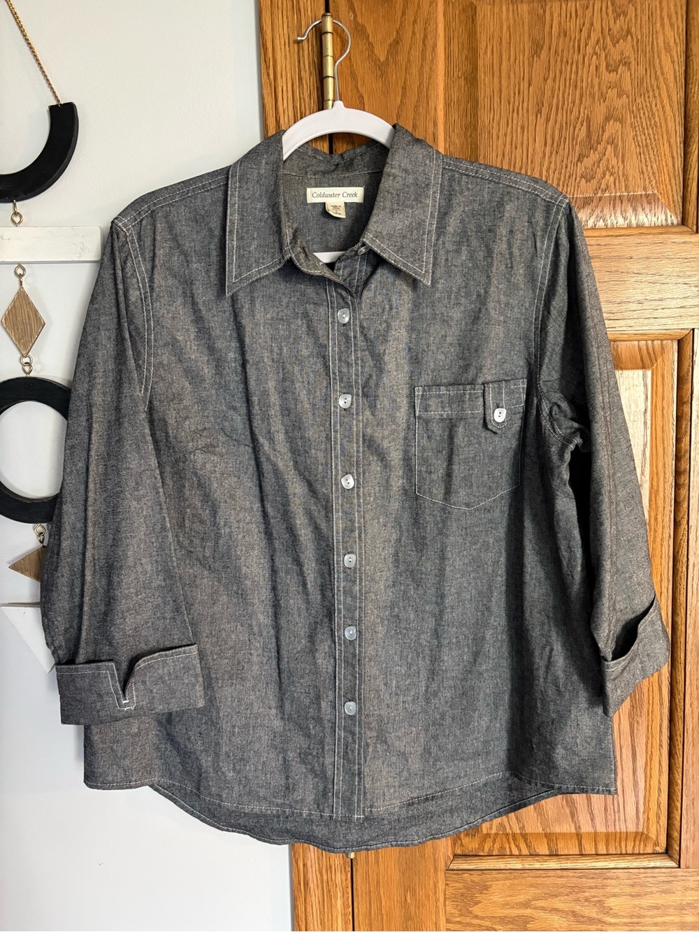 Coldwater Creek Gray Button-Down Women's Shirt